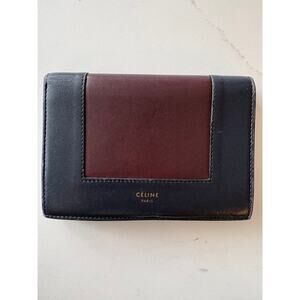 Celine Phoebe Philo Era Bi-Color Leather Flap Wallet - Black & Burgundy